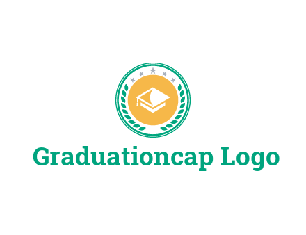 graduation hat in circle with wreath and stars