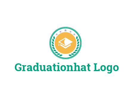 graduation hat in circle with wreath and stars