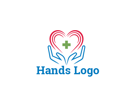 line art hands and heart with first aid sign