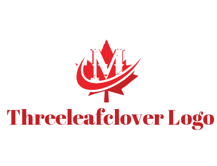 letter M in maple leaf with swoosh