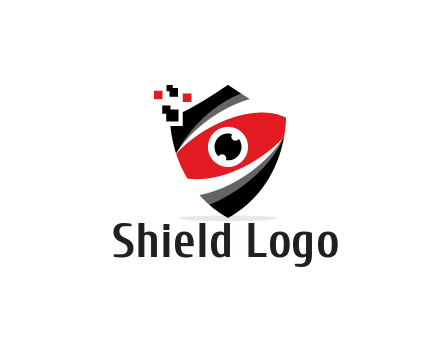 abstract eye in shield with pixels