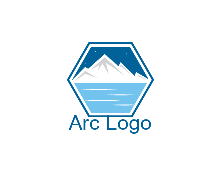 mountain with water and night sky in hexagon