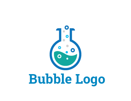 flask with bubbles and liquid pharmacy logo