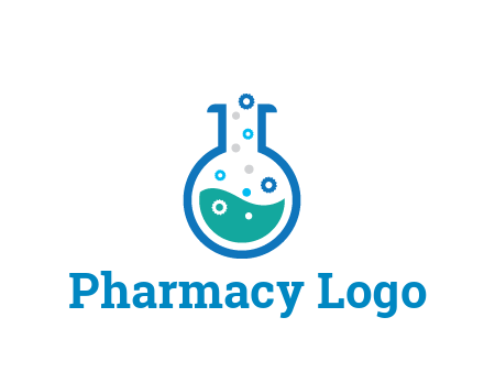 flask with bubbles and liquid pharmacy logo