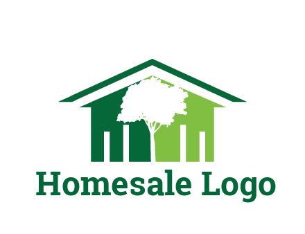 abstract house with negative spacing of tree home logo