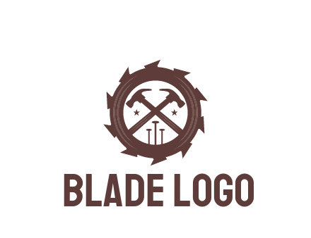 hammer and nails in blade construction logo