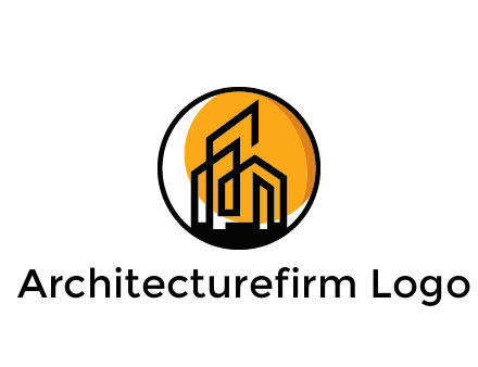 line art building in circle with sun construction logo