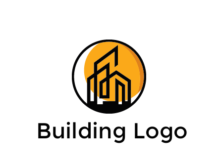 line art building in circle with sun construction logo