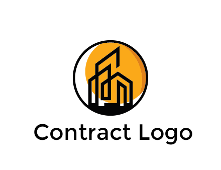 line art building in circle with sun construction logo