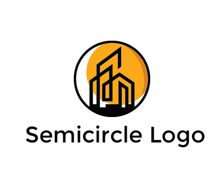 line art building in circle with sun construction logo