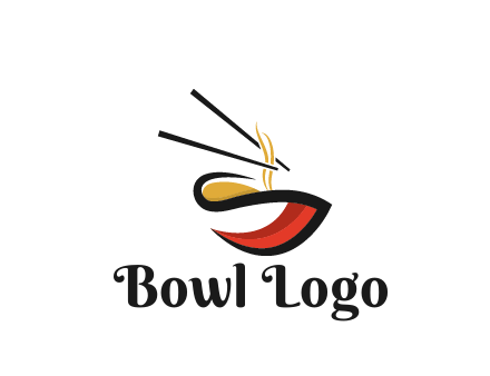 abstract noodle bowl with chopsticks restaurant logo