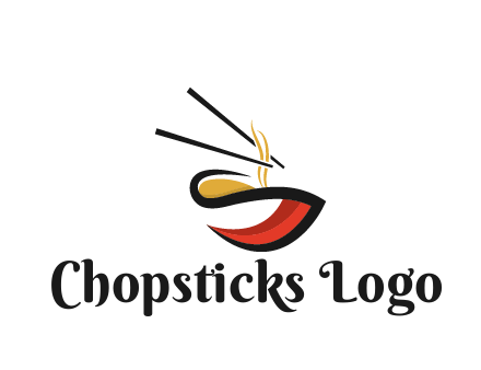 abstract noodle bowl with chopsticks restaurant logo