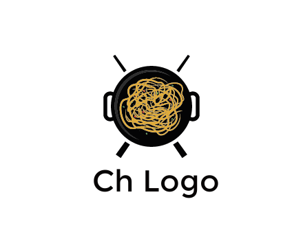 Chow Mein in wok with chopsticks restaurant logo 