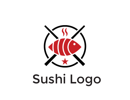 sushi on plate with chopsticks restaurant logo