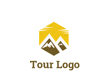 mountains in hexagon travel logo