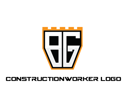 letter B and G in battlement construction logo