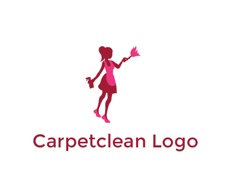 lady wearing apron holding brush cleaning logo