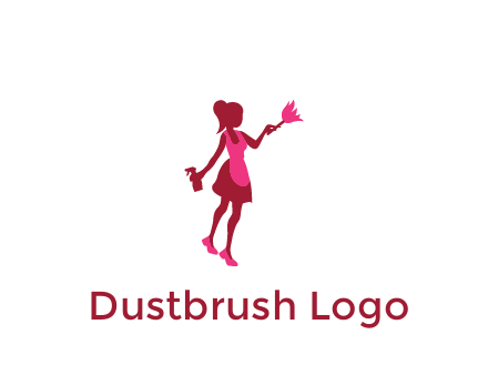 lady wearing apron holding brush cleaning logo