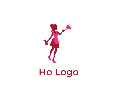 lady wearing apron holding brush cleaning logo