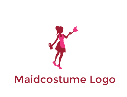 lady wearing apron holding brush cleaning logo