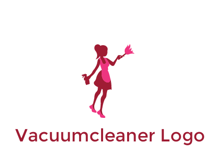 lady wearing apron holding brush cleaning logo