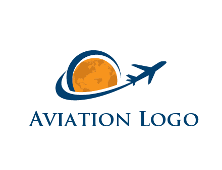 swoosh around moon with airplane travel logo