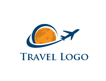 swoosh around moon with airplane travel logo