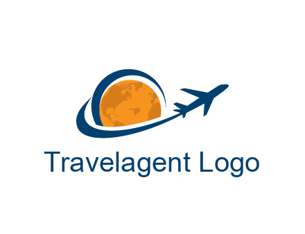 swoosh around moon with airplane travel logo