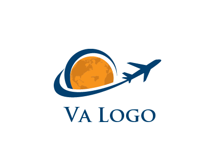 swoosh around moon with airplane travel logo