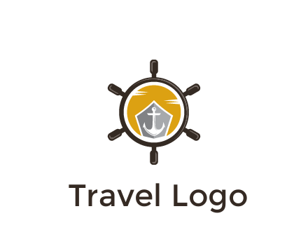 anchor in ship wheel travel logo