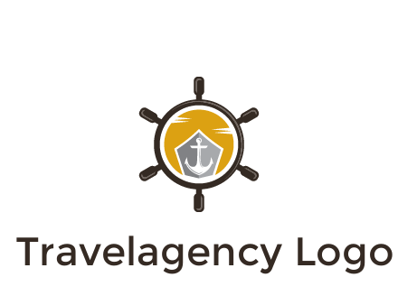 anchor in ship wheel travel logo