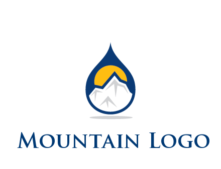 mountain and sun in droplet travel logo