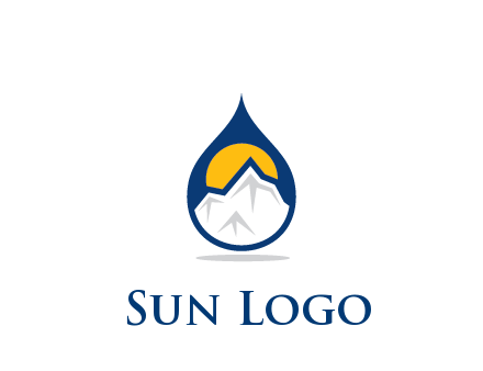 mountain and sun in droplet travel logo