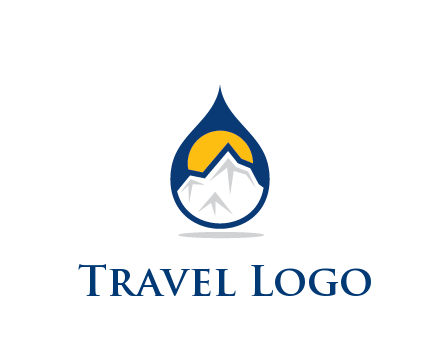 mountain and sun in droplet travel logo