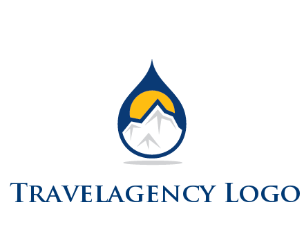 mountain and sun in droplet travel logo