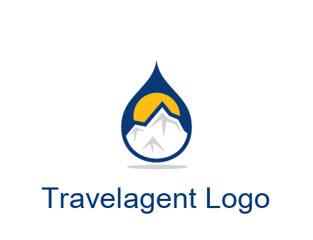mountain and sun in droplet travel logo