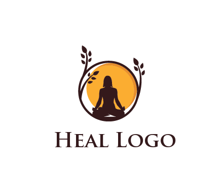 meditating man and sun in circle with vines spa logo