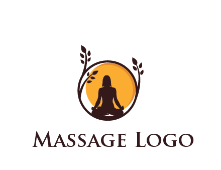 meditating man and sun in circle with vines spa logo