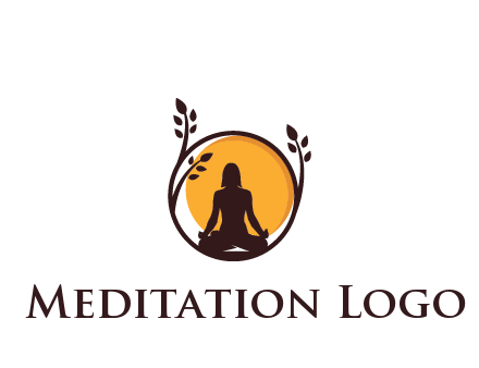 meditating man and sun in circle with vines spa logo