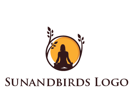 meditating man and sun in circle with vines spa logo