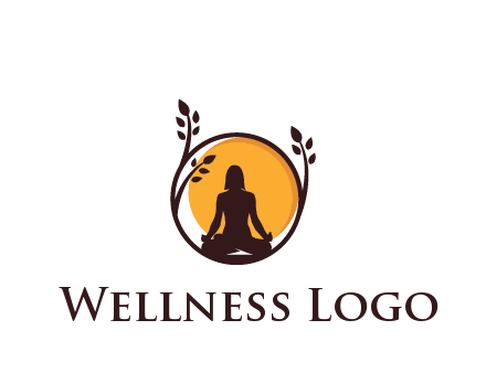 meditating man and sun in circle with vines spa logo