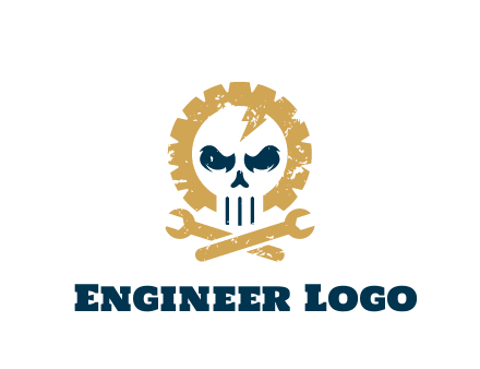 skull in gear with wrench engineering logo