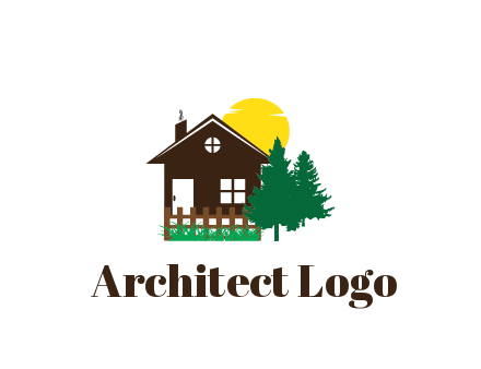 house with sun and trees housing logo