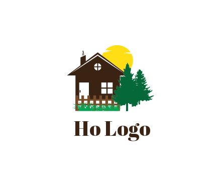 house with sun and trees housing logo