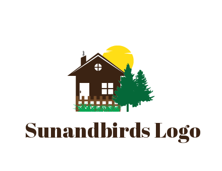 house with sun and trees housing logo