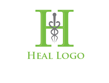 medical sign between the letter h logo