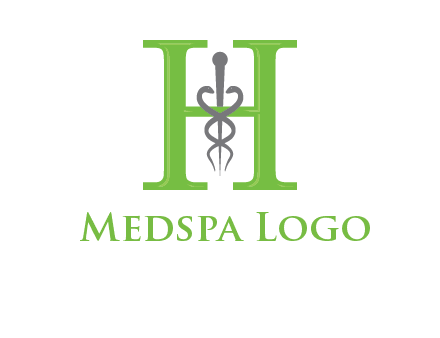 medical sign between the letter h logo