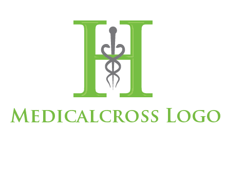 medical sign between the letter h logo