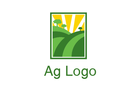 sun rays on trees and field agriculture logo