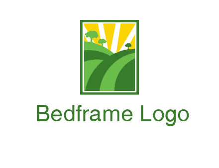 sun rays on trees and field agriculture logo